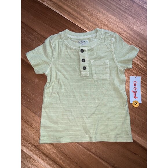 Cat & Jack Infant Baby Boy Short Sleeve Henley T-Shirt Light Green Stripe 18M - Picture 9 of 10